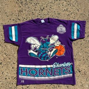 Vintage 90s Charlotte Hornets AOP Shirt Men’s L Short Sleeve Salem Sportswear